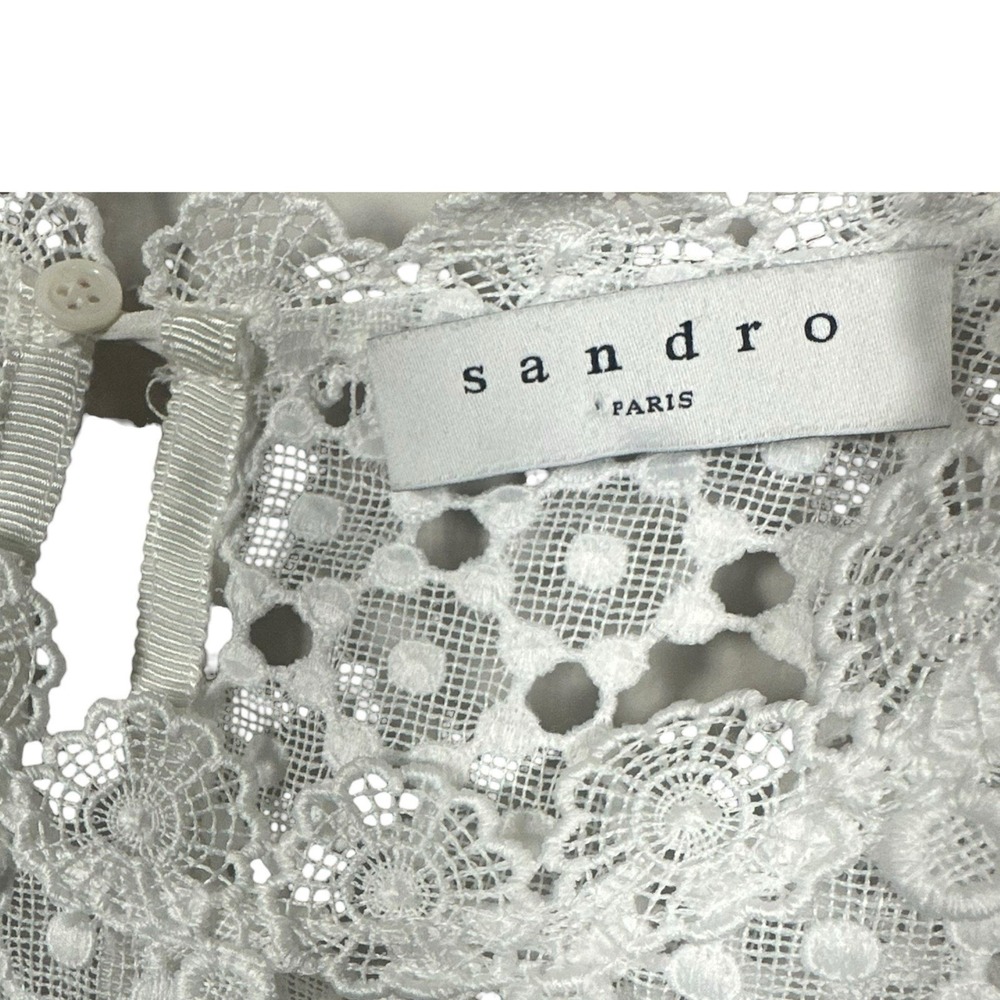 Sandro‎ White/Pink Lace Gab Sleeveless Dress Size 36 Small Elegant Romantic - Picture 3 of 13